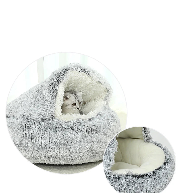 2-in-1 Calming Donut Pet Bed - Plush Anti-Slip Base