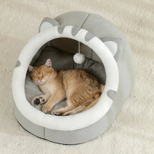 Cozy Cat Cave Bed - Plush Indoor Pet House for Cats & Small Dogs