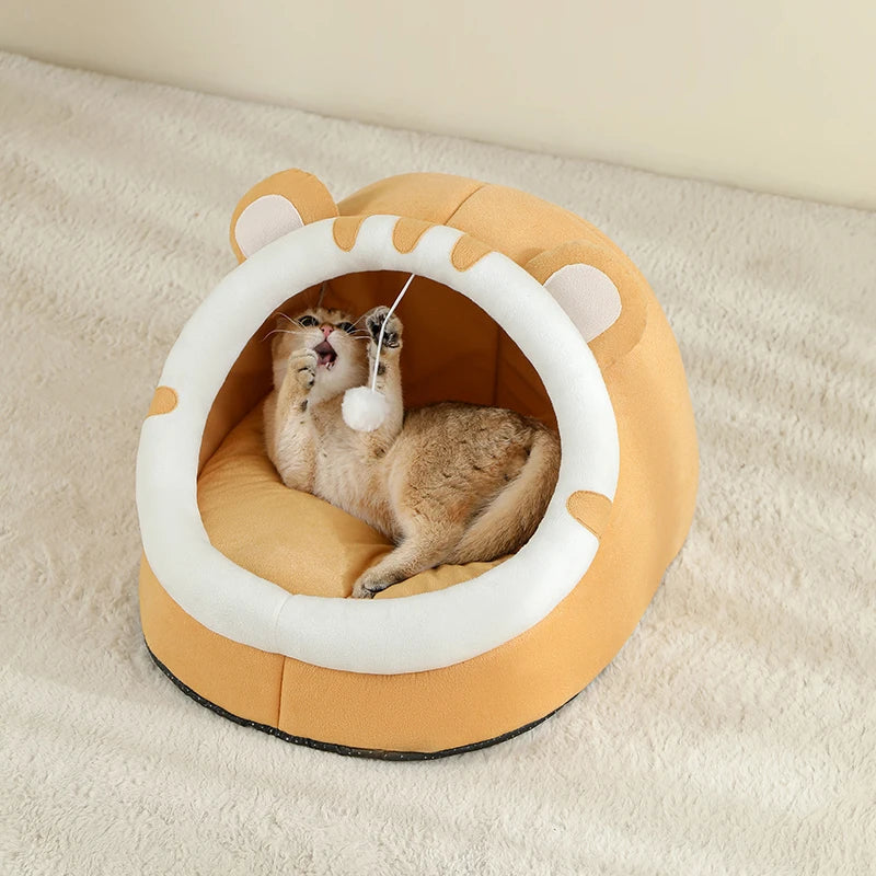 Cozy Cat Cave Bed - Plush Indoor Pet House for Cats & Small Dogs