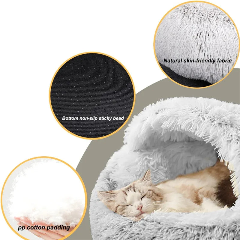 2-in-1 Calming Donut Pet Bed - Plush Anti-Slip Base