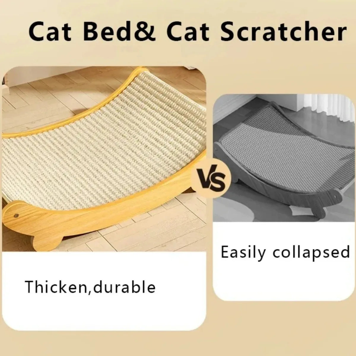 2-in-1 Wooden Cat Scratcher - Detachable Sleeping Bed & Scratch Pad